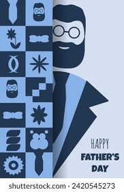 Cut out paper Design Father's Day card template. 3d Happy Father's Day poster in trendy Geometric style. Vector illustration can used web and social media banner poster. EPS 10
