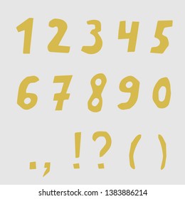 Cut out from paper of figure from 0 to 9 and punctuation marks. Good for ecology, environment, nature, organic themed. Bright abstract in the equipment a collage against a dark background. 