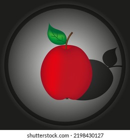 Cortar papel de manzana roja madura con sombra sobre el fondo gradiente de estilo negro. Hermosa foto de arte de la cocina con manzana. Ilustración vectorial con fruto rojo.