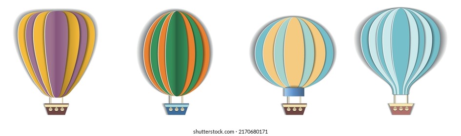cut out of paper several types of air balloons on a white background