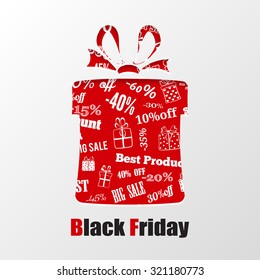 Cut out the paper in shape gift box for black friday, with symbols of sales and discounts