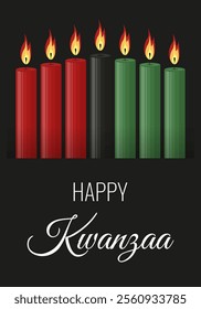 Cut out paper style Kwanzaa greeting card cover template. Happy Kwanzaa holiday poster cover design with candles. Festive African new year vector illustration. EPS 10