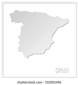 Cut out paper vector map of Spain. Papercut style country map. 3d vector map illustration with smooth vector shadows and white map. 