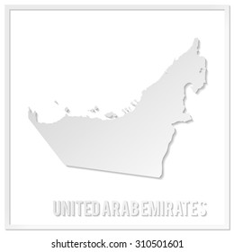 Cut out paper vector map of United Arab Emirates. Papercut style country map. 3d vector map illustration with smooth vector shadows and white map. 