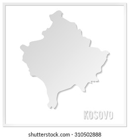 Cut out paper vector map of Kosovo. Papercut style country map. 3d vector map illustration with smooth vector shadows and white map. 