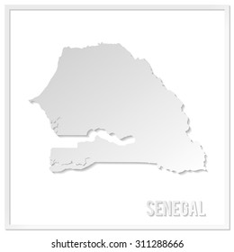 Cut out paper vector map of Senegal. Papercut style country map. 3d vector map illustration with smooth vector shadows and white map. 