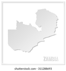 Cut out paper vector map of Zambia. Papercut style country map. 3d vector map illustration with smooth vector shadows and white map. 