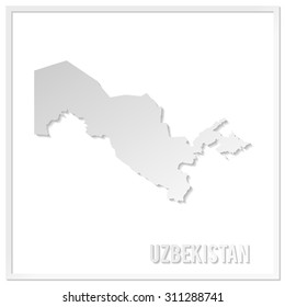 Cut out paper vector map of Uzbekistan. Papercut style country map. 3d vector map illustration with smooth vector shadows and white map. 