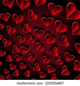 Cut out picture with red 3d heart on style background. Valentine day concept. Passionatele hearts pattern.