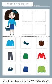 Cut out the pictures of the clothes and glue the ones that match the pattern. Fun game for kids and kids