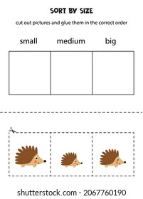 Cut out pictures and sort them by size. Small, medium or big. Educational worksheet.