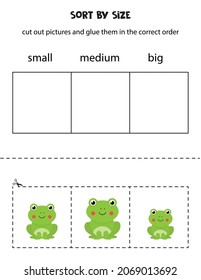 Cut out pictures and sort them by size. Small, medium or big. Educational worksheet.