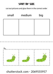 Cut out pictures and sort them by size. Small, medium or big. Educational worksheet.