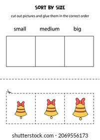 Cut out pictures and sort them by size. Small, medium or big. Educational worksheet.