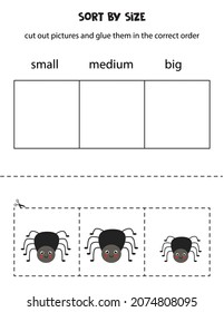 Cut out pictures and sort them by size. Small, medium or big. Educational worksheet.