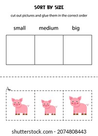Cut out pictures and sort them by size. Small, medium or big. Educational worksheet.