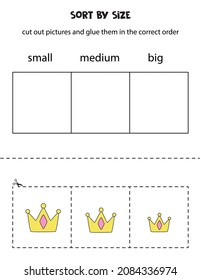 Cut out pictures and sort them by size. Small, medium or big. Educational worksheet.