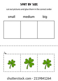 Cut out pictures and sort them by size. Small, medium or big. Educational worksheet.