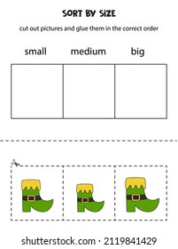 Cut out pictures and sort them by size. Small, medium or big. Educational worksheet.