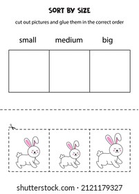 Cut out pictures and sort them by size. Small, medium or big. Educational worksheet.