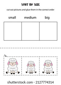 Cut out pictures and sort them by size. Small, medium or big. Educational worksheet.