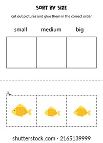Cut out pictures and sort them by size. Small, medium or big. Educational worksheet.