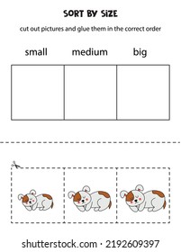 Cut Out Pictures And Sort Them By Size. Small, Medium Or Big. Educational Worksheet.