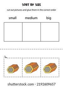 Cut Out Pictures And Sort Them By Size. Small, Medium Or Big. Educational Worksheet.