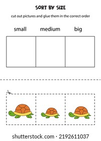 Cut Out Pictures And Sort Them By Size. Small, Medium Or Big. Educational Worksheet.