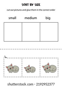 Cut Out Pictures And Sort Them By Size. Small, Medium Or Big. Educational Worksheet.