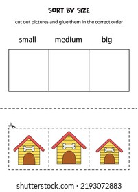 Cut Out Pictures And Sort Them By Size. Small, Medium Or Big. Educational Worksheet.