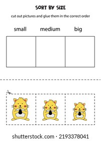 Cut Out Pictures And Sort Them By Size. Small, Medium Or Big. Educational Worksheet.