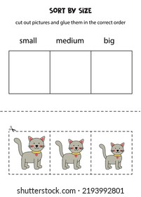 Cut Out Pictures And Sort Them By Size. Small, Medium Or Big. Educational Worksheet.