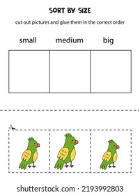 Cut Out Pictures And Sort Them By Size. Small, Medium Or Big. Educational Worksheet.