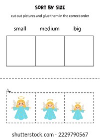 Cut out pictures and sort them by size. Small, medium or big. Educational worksheet.