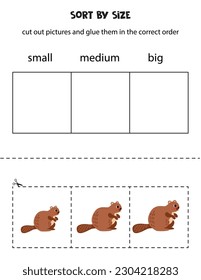 Cut out pictures and sort them by size. Small, medium or big. Educational worksheet.