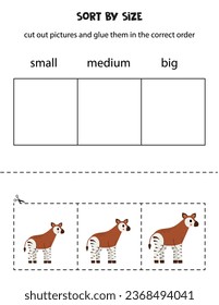 Cut out pictures and sort them by size. Small, medium or big. Educational worksheet.