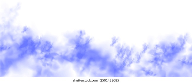 Cut out pure blue cloud on transparent background in PNG format, 3d illustration with special effect. Grey smoke puff, white background and studio with no people with fog in the air.	