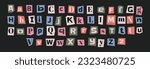 Cut out ransom Alphabet Letters set. Magazine Anonymous Note Font. Collage design elements
