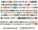 Cut out ransom vector letters alphabet. Blackmail or Ransom Kidnapper Anonymous Note Font. Latin Letters, Numbers and punctuation symbols. Criminal ransom letters. Compose your own