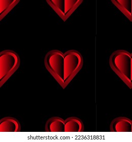 Cut out seamless pattern with red 3d heart on style background. Valentine day concept. Passionatele hearts pattern.