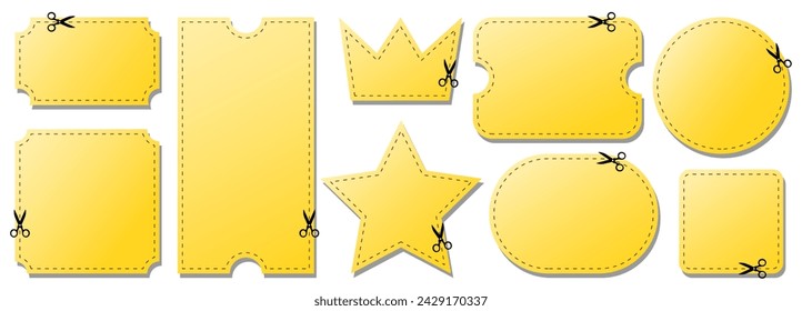 cut out shapes, yellow glossy paper. Form for coupon, promotions, promo, subscription