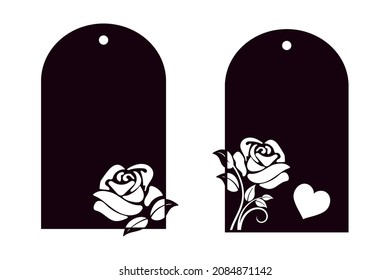 Cut out silhouette of a rose on gift tags for wedding and Valentine's Day