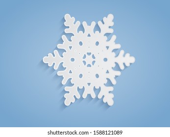 Cut out snowflake. White pattern template of New Year or Christmas decoration. Background for banners, scrapbooking, design elements, greeting paper cards and other holiday media. Vector illustration.