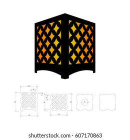 Cut out template for lamp, candle holder, lantern or chandelier (plywood 3 mm).  Shadow box with oriental geometric design. Scheme is suitable for a laser cutting or printing