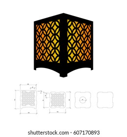 Cut out template for lamp, candle holder, lantern or chandelier (plywood 3 mm).  Shadow box with oriental geometric design. Scheme is suitable for a laser cutting or printing