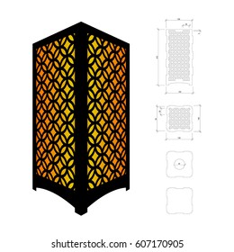 Cut Out Template For Lamp, Candle Holder, Lantern Or Chandelier (plywood 3 Mm).  Shadow Box With Oriental Geometric Design. Scheme Is Suitable For A Laser Cutting Or Printing