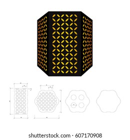 Cut out template for lamp, candle holder, lantern or chandelier (plywood 3 mm).  Shadow box with oriental geometric design. Scheme is suitable for a laser cutting or printing