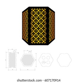 Cut out template for lamp, candle holder, lantern or chandelier (plywood 3 mm).  Shadow box with oriental geometric design. Scheme is suitable for a laser cutting or printing