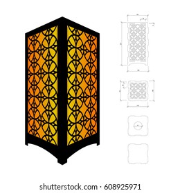 Cut out template for lamp, candle holder, lantern or chandelier (plywood 3 mm).  Shadow box with oriental geometric design. Scheme is suitable for a laser cutting or printing